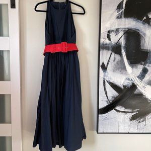 JCREW High-neck Cotton poplin navy sleeveless dress with cherry belt - size 6